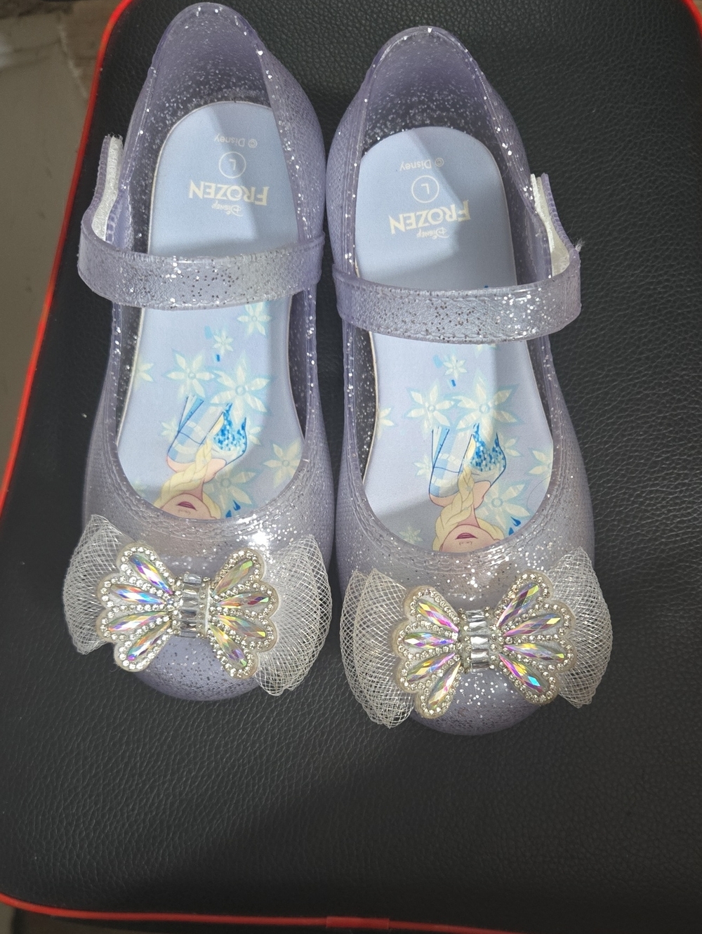 Disney Purple Glitter Mary Jane Sandals with Iridescent Butterfly Bow